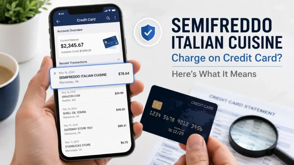 Semifreddo Italian Cuisine charge on credit card shown on a mobile banking screen with credit card statement verification