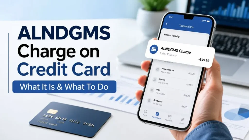 ALNDGMS charge on credit card transaction alert displayed on a mobile banking app