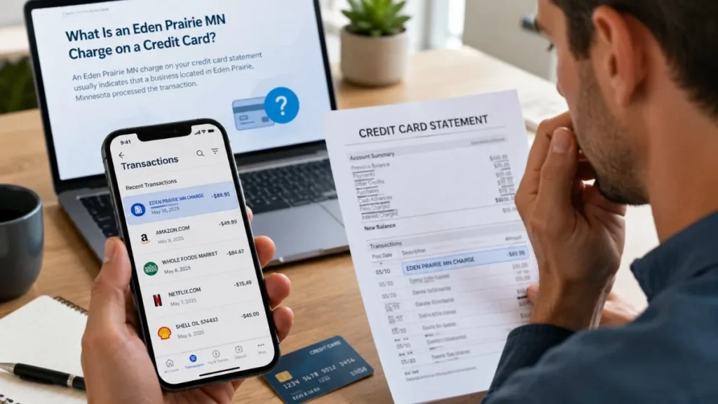 Eden Prairie MN charge on credit card displayed in a mobile banking app
