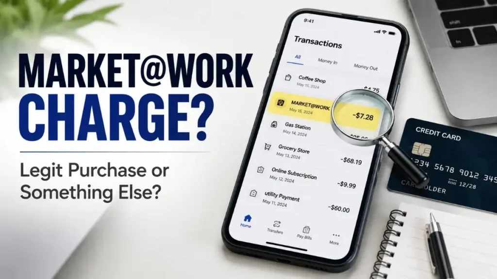 Market Work charge on credit card displayed on a mobile banking app