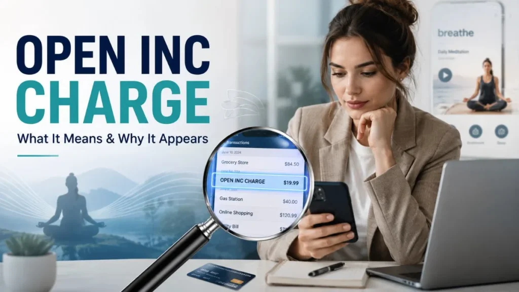 OPEN INC charge on credit card displayed on a banking app as a user reviews an unfamiliar transaction