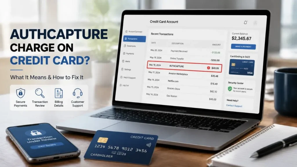 AUTHCAPTURE charge on credit card explained with credit card statement and payment transaction review