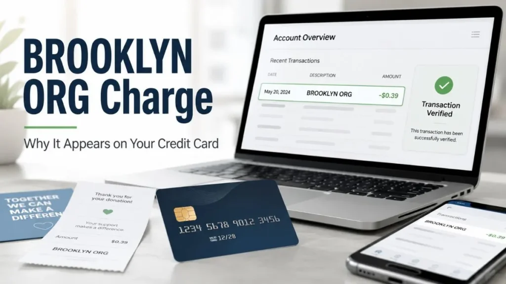 BROOKLYN ORG charge on credit card shown on an online banking dashboard with a verified donation transaction.