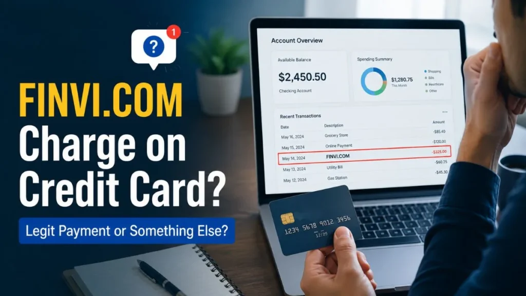 FINVI.COM charge on credit card shown on an online banking statement with a credit card, explaining a legitimate payment processed through Finvi.
