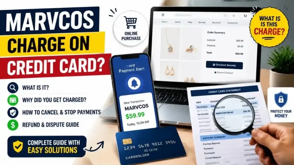 MARVCOS charge on credit card payment explanation with credit card and online shopping