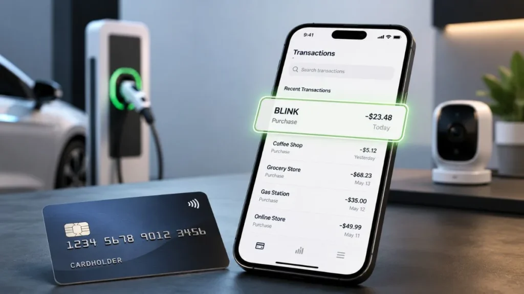 BLINK charge on credit card shown on a smartphone transaction