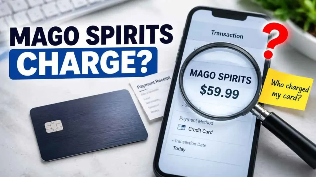 Mago Spirits charge on credit card shown on a smartphone transaction