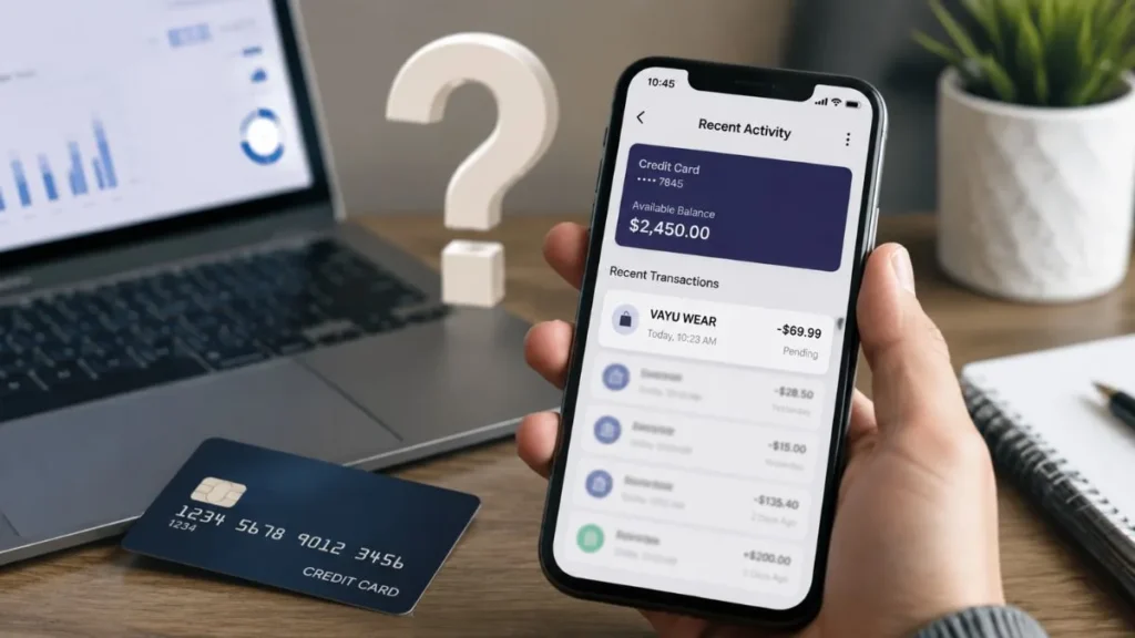Vayu Wear charge on credit card transaction shown on smartphone banking app