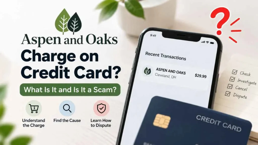 Aspen and Oaks charge on credit card showing a $29.99 transaction