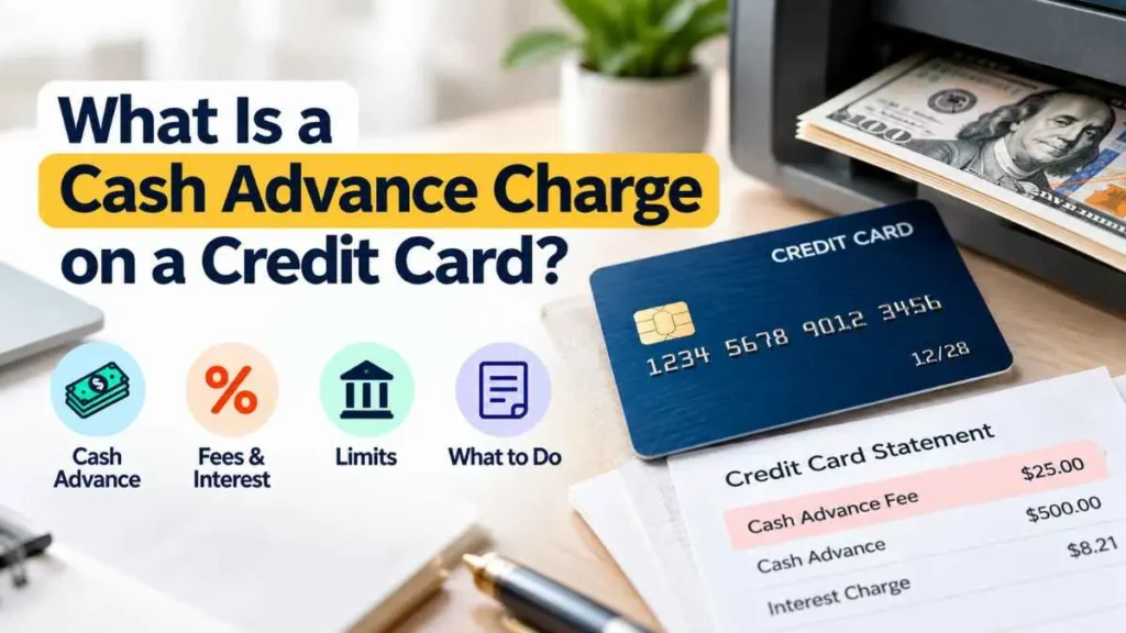 Cash advance charge on credit card showing fees, interest, and cash advance transaction