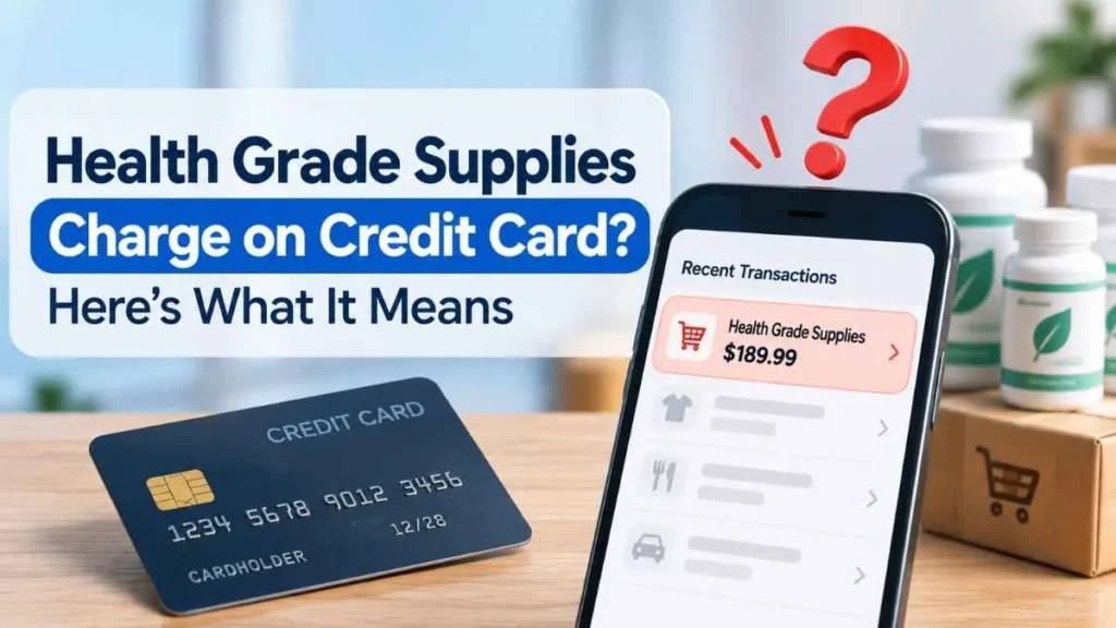 Health Grade Supplies charge on credit card showing a $189.99 transaction