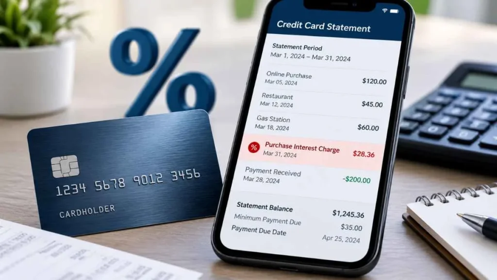 Purchase interest charge on credit card statement