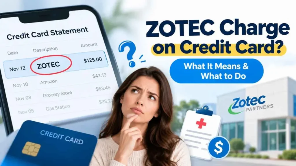ZOTEC charge on credit card shown on a credit card statement