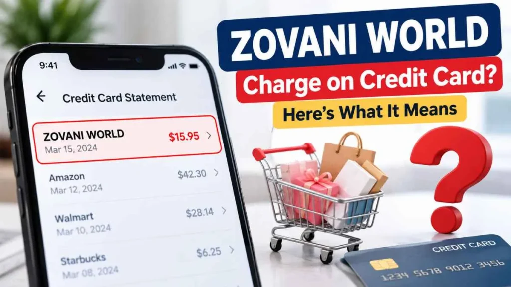 ZOVANI WORLD charge on credit card showing a $15.95 transaction