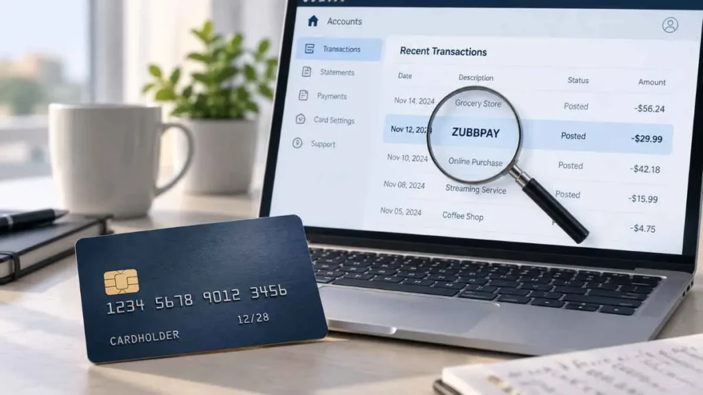 ZubbPay charge on credit card shown on a digital banking transaction statement