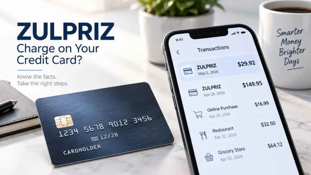 ZULPRIZ charge on credit card showing an unfamiliar $29.92 transaction