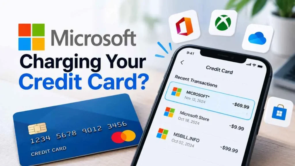 Microsoft charge on credit card shown on a credit card statement